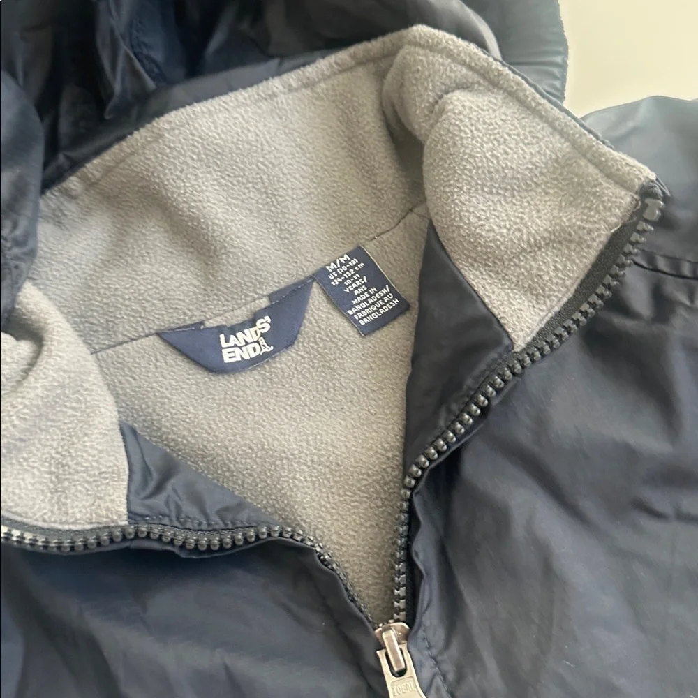 Lands' End Kids navy Hooded Raincoat 10/12 fleece lined